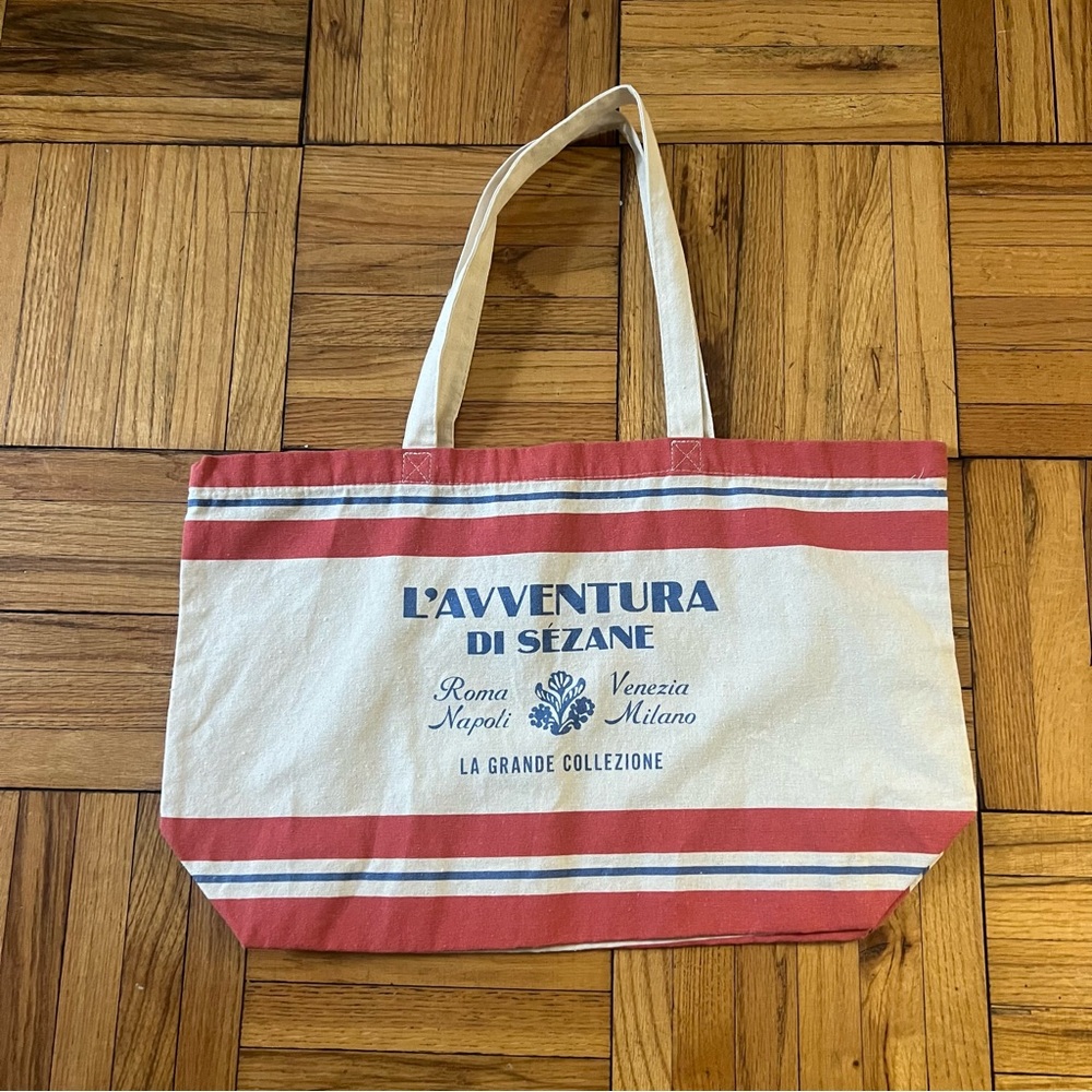 NEW Sézane Cream and Red Striped Canvas Tote